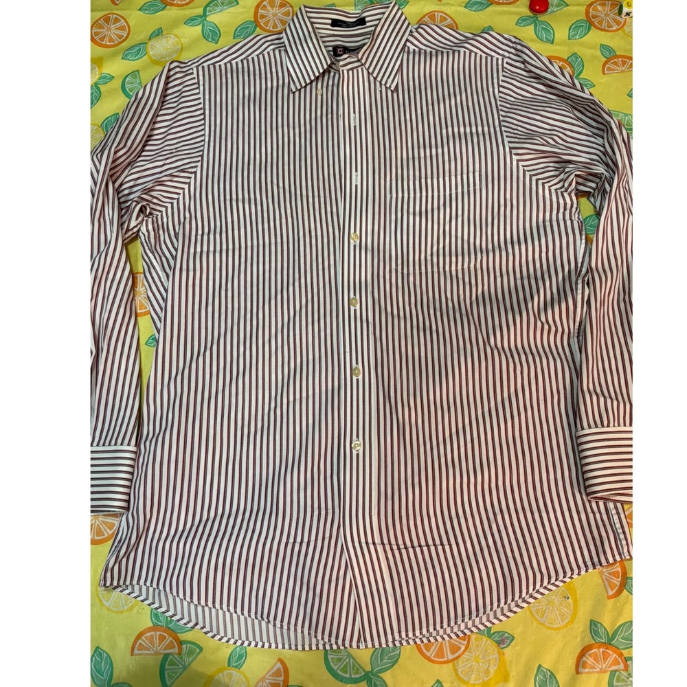 Preppy Mens Chaps Striped Button Down Shirt M Red‎ Navy Blue